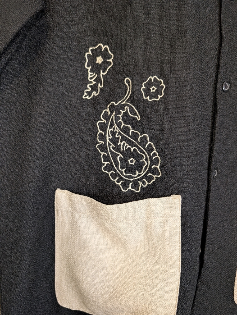 Malibu Black Shirt with Cream Collar and Embroidered Detail - Picture 2 of 5